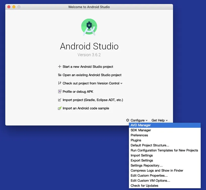 Android Studio select AVD Manager