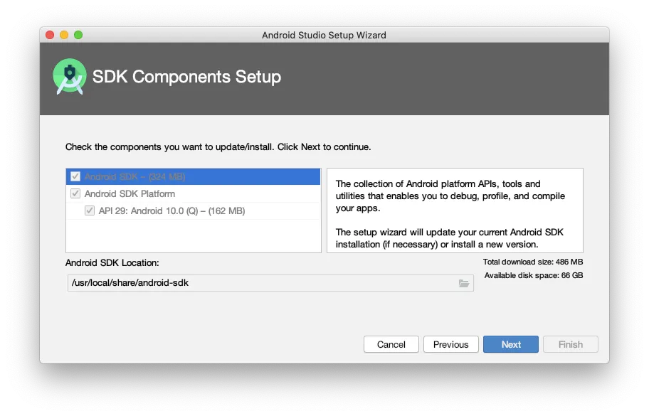 Select the Android SDK to install