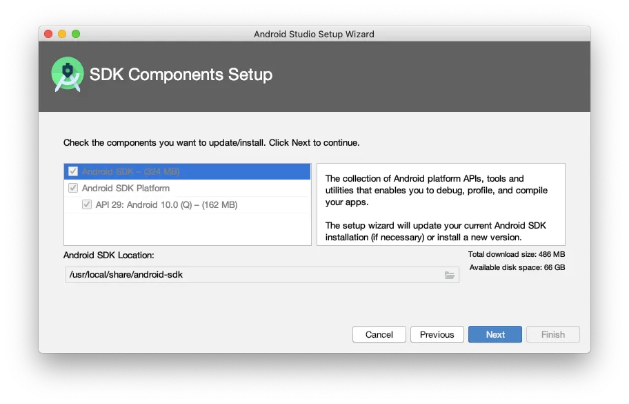 Select the Android SDK to install