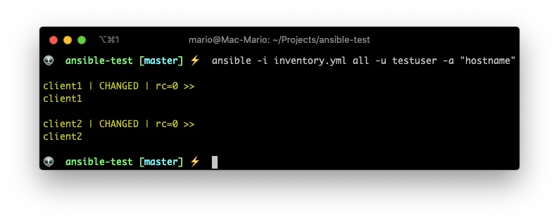 Image of ansible success hostname command