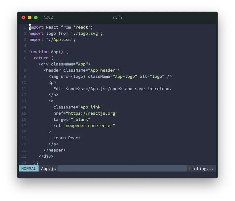 Image of App.js from a react project