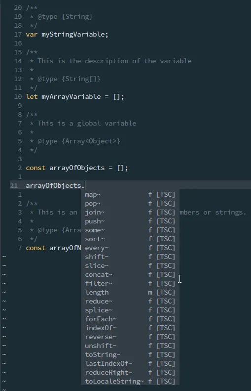 NeoVim displaying available functions for an array of objects