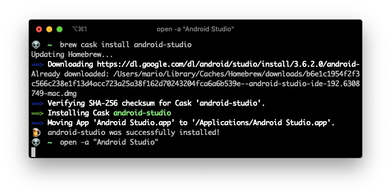 Install Android Studio using brew