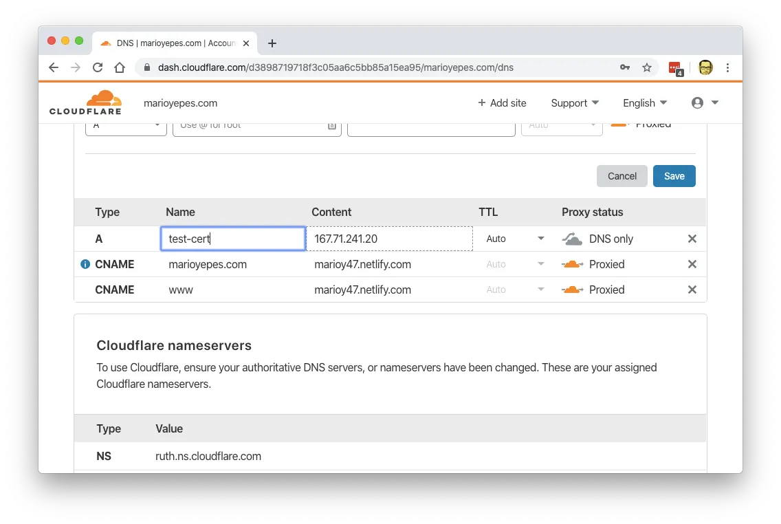 Register the machine in Cludflare DNS