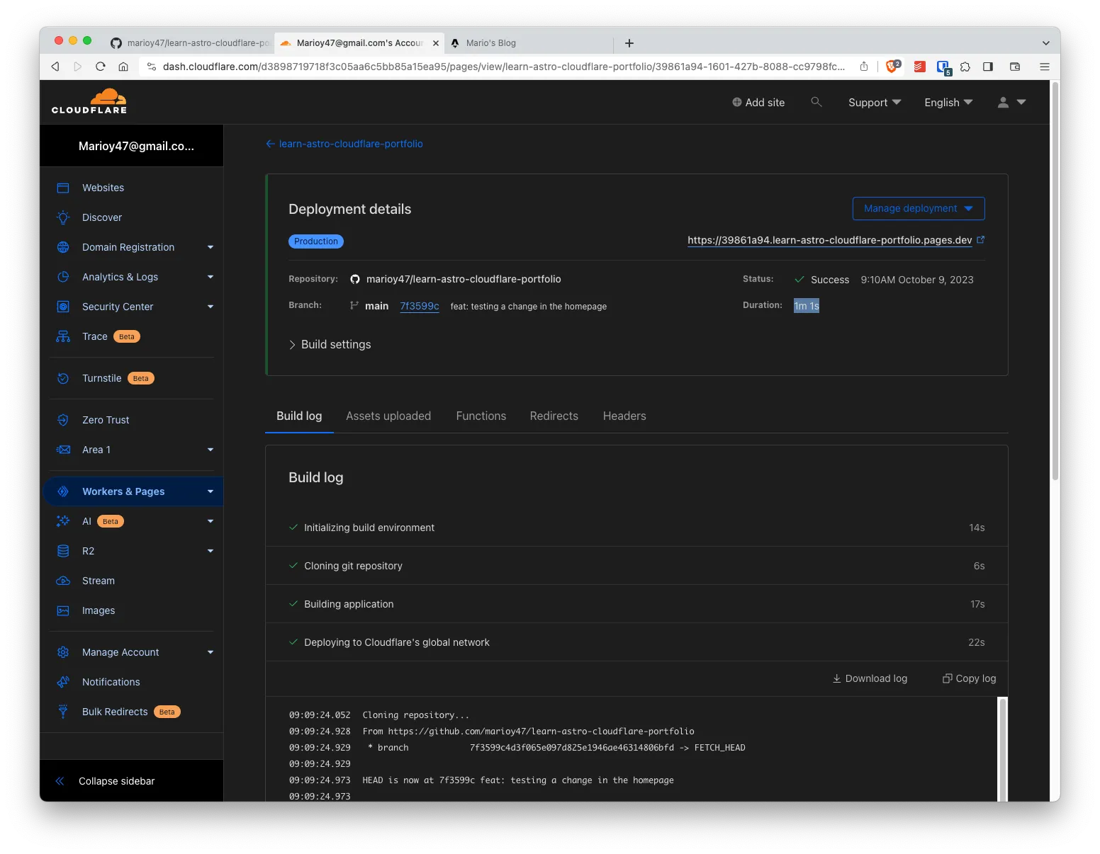 CloudFlare&#x27;s dashboard showing second deployment