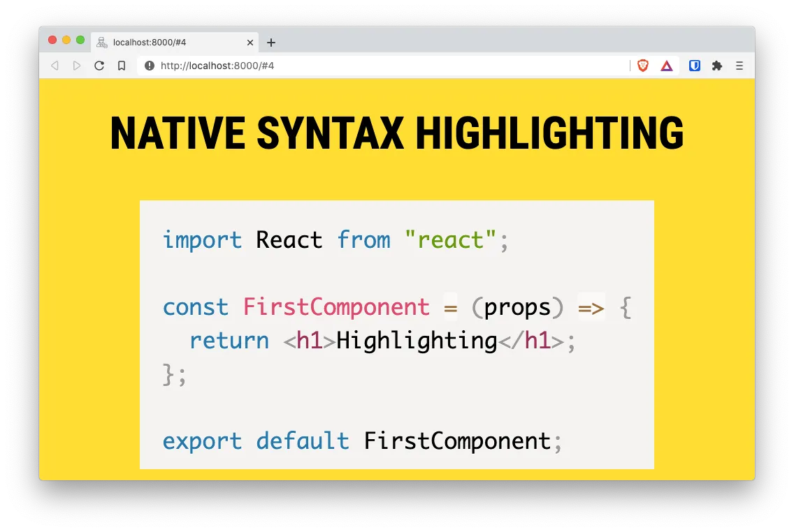Slide with code and syntax highlight