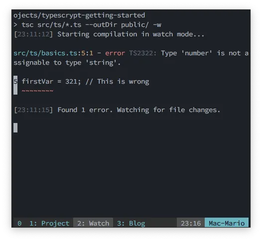 TypeScript compiler error example