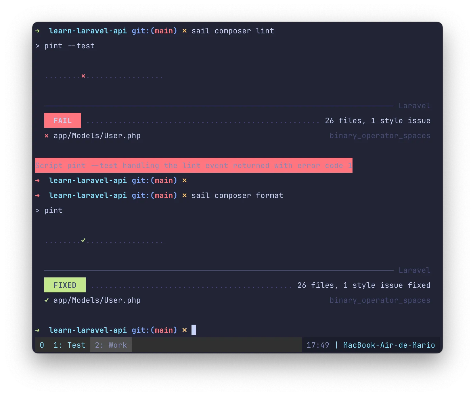 Checking and fixing a linting error in a Model