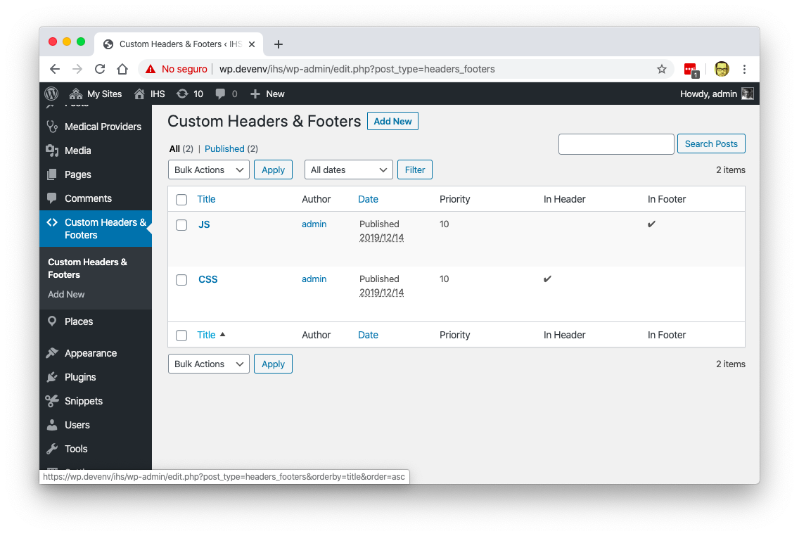 Screenshot for project Custom Headers & Footers