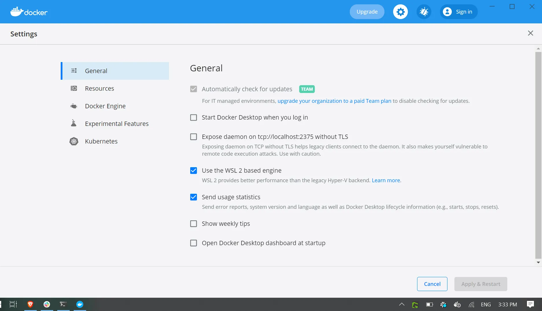 Docker settings wsl2