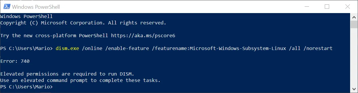 Powershell error if non admin