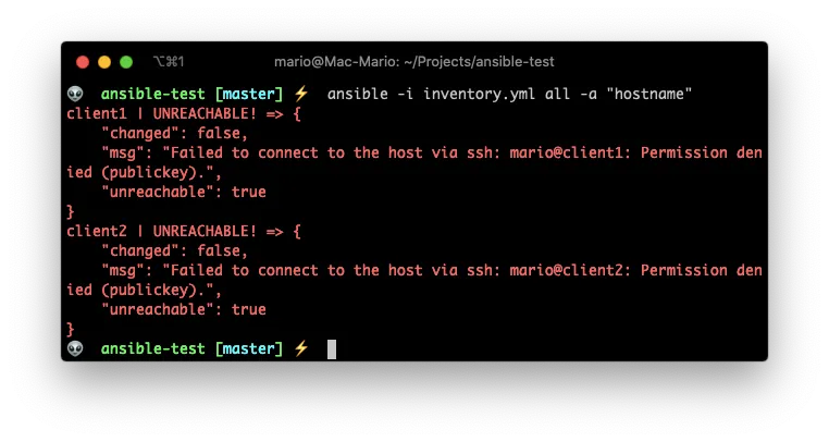 Image of error executing hostname