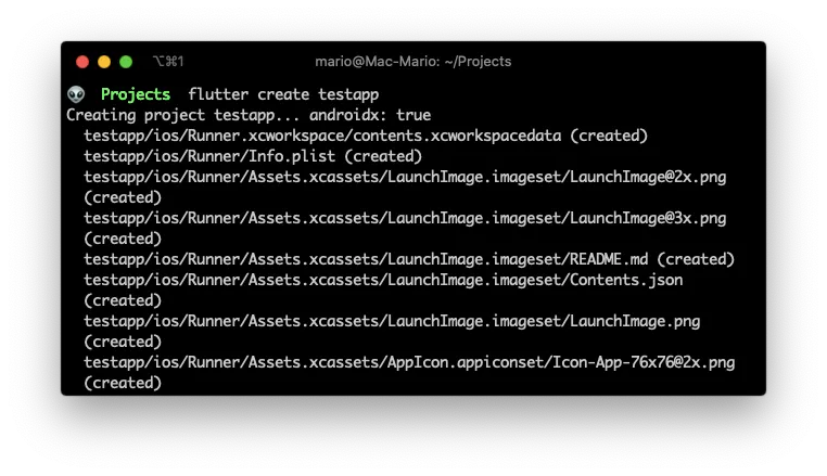 Flutter create a test app