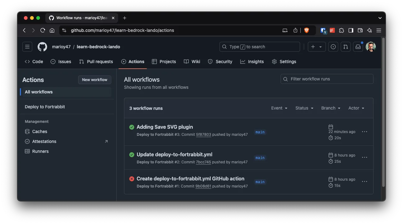 Screenshot of GitHub showing GitHub Actions results