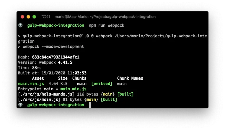 Image of webpack compiling scripts