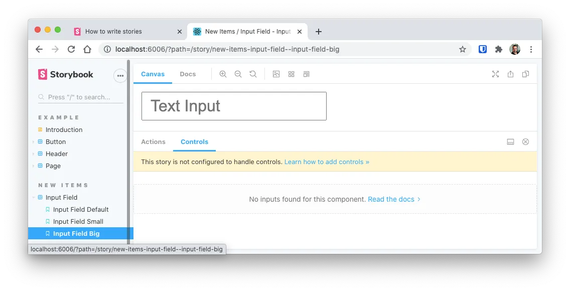 Screenshot for a story of an input field in big format