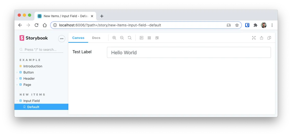 Screenshot of an input field in storybook with bootstrap styling