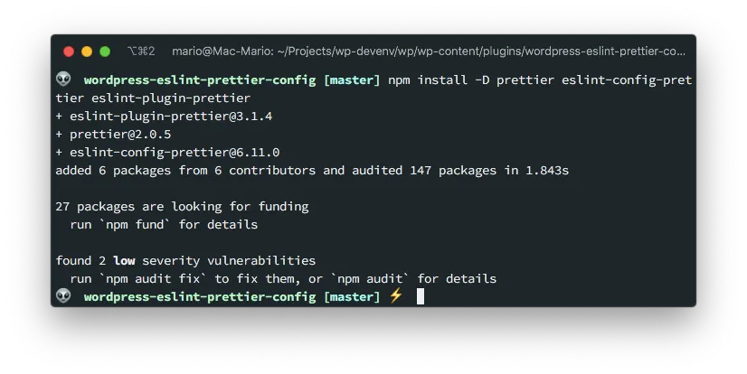 Install prettier and required modules