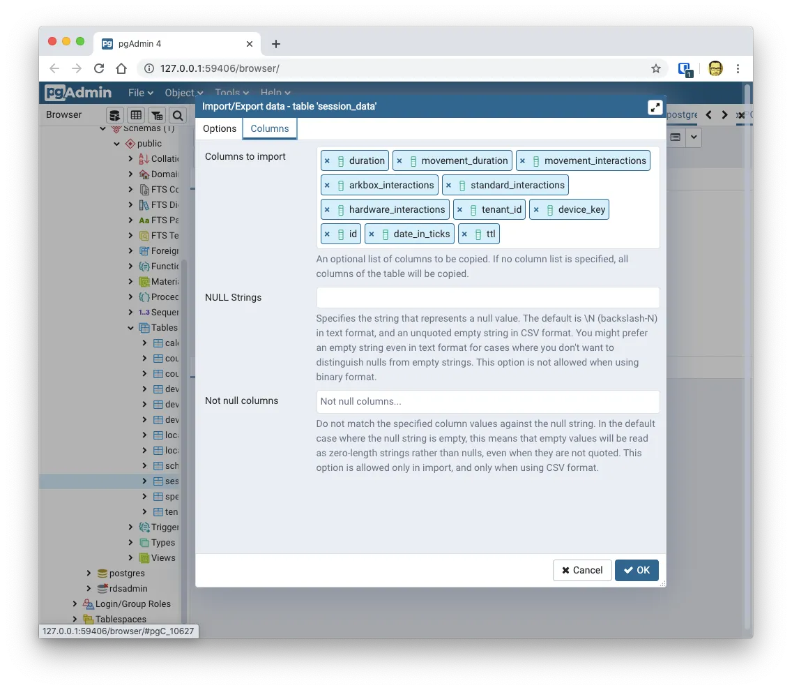 Select the order of the fields to import