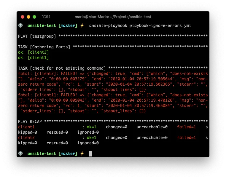Playbook without ignoring errors