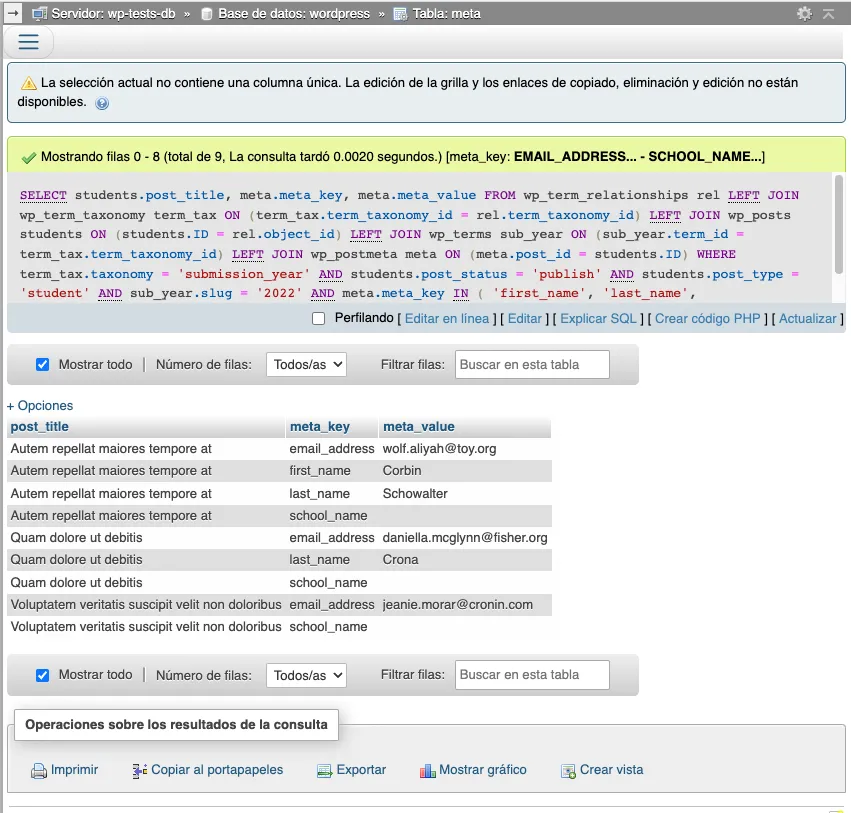 Query results with meta data