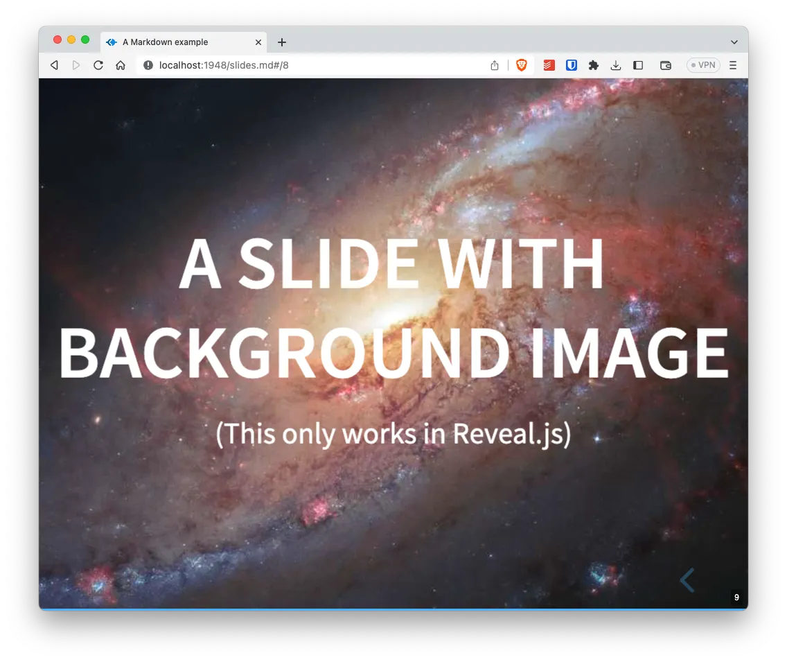 Reveal-md presentation with space background