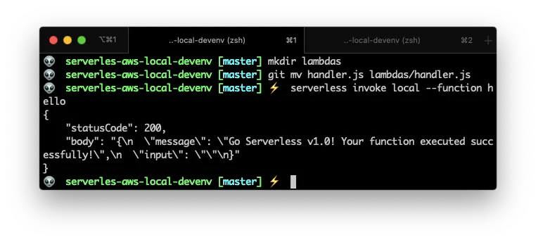 Serverless invoke local hello function