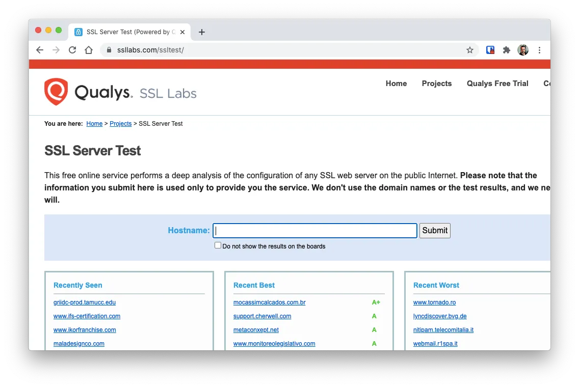 SSL Server Test page