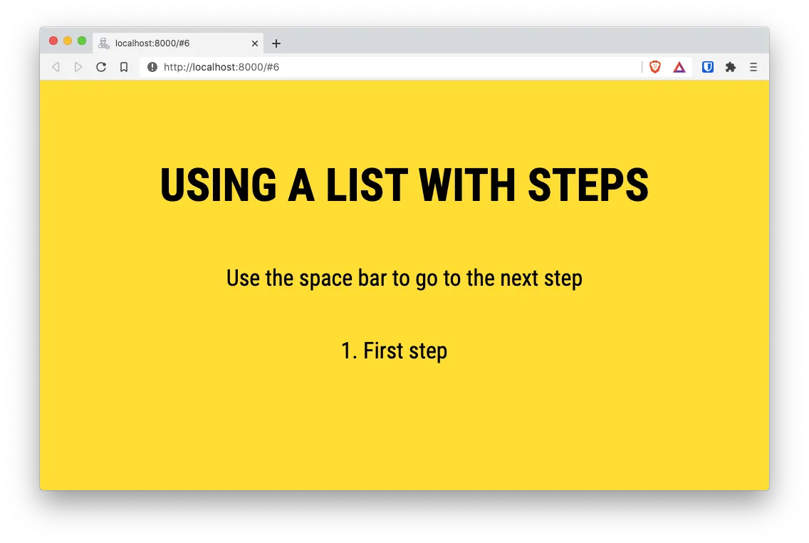 Slide with a list in steps