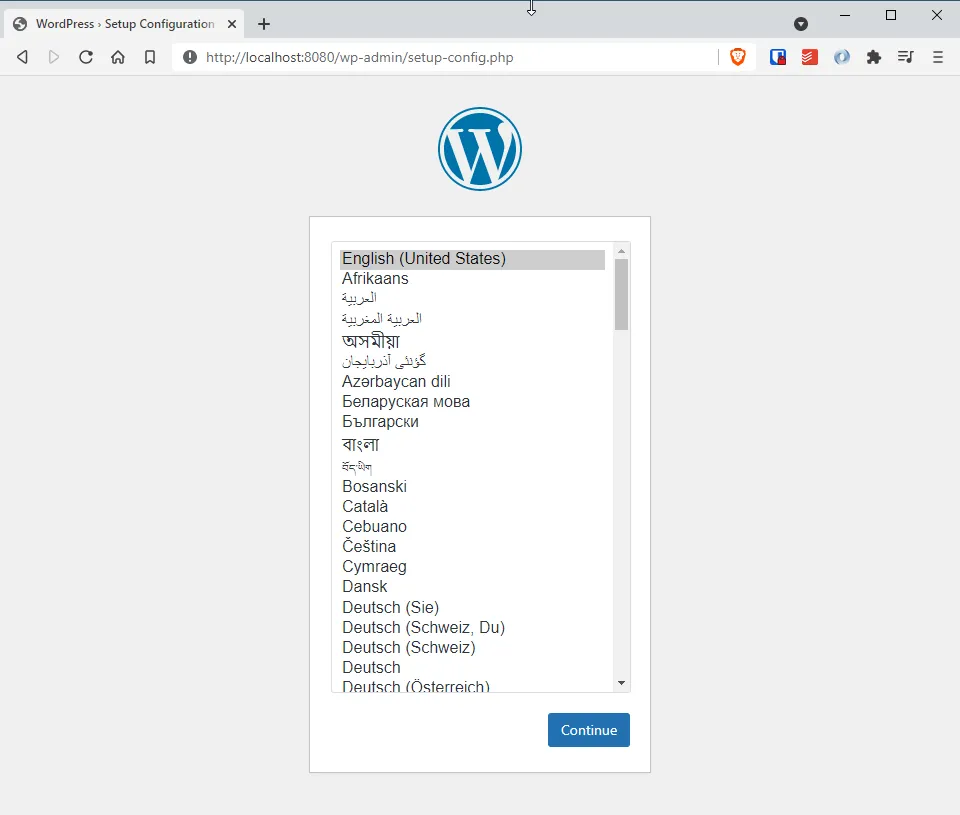 WordPress installer in the browser