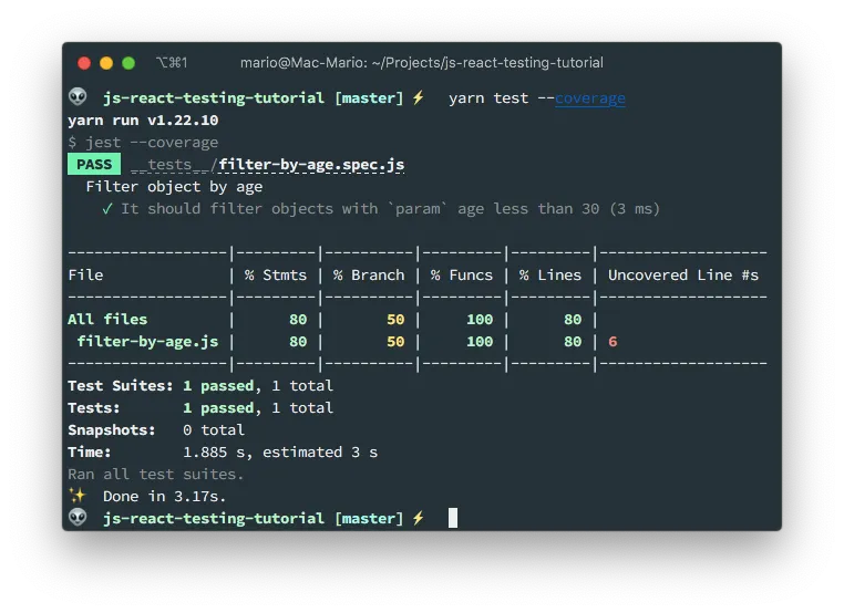 Jest test coverage report