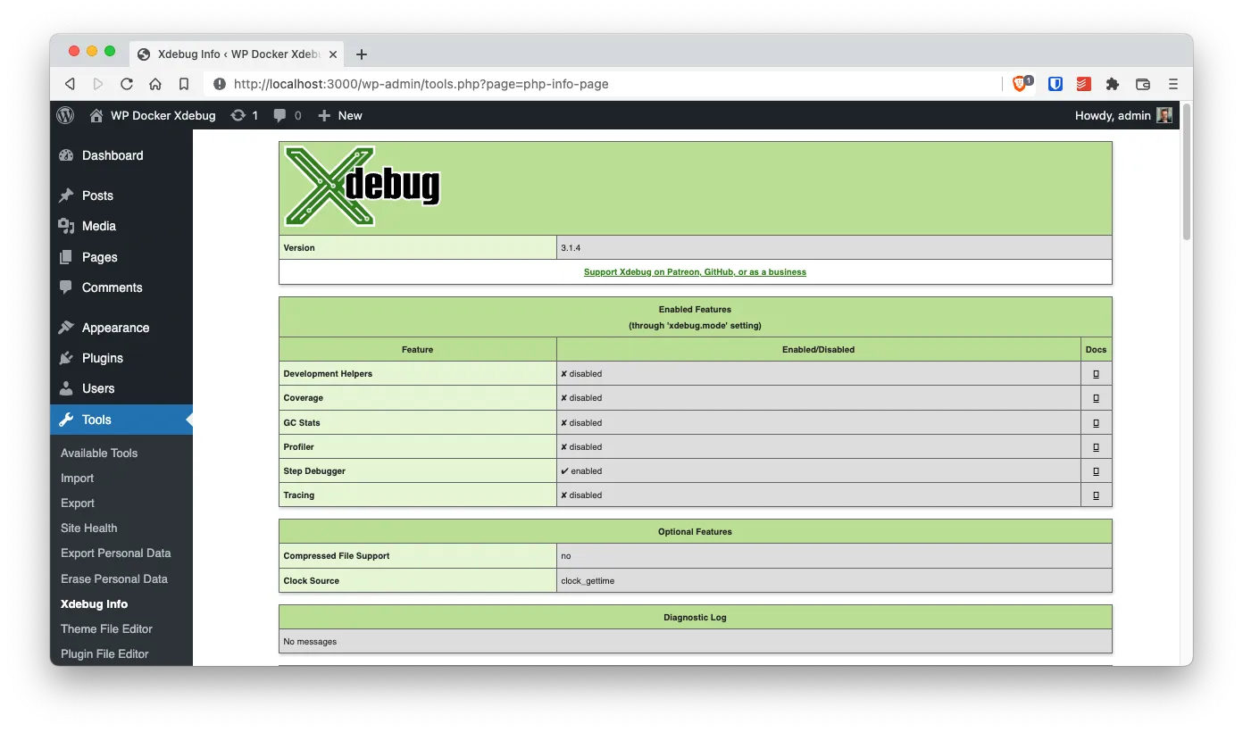 Xdebug info page with filled info