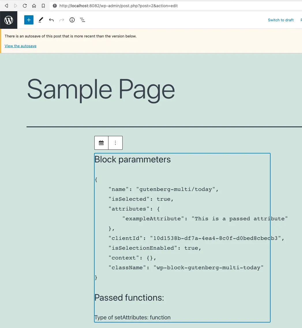 User Form block showing the parameters on the backend
