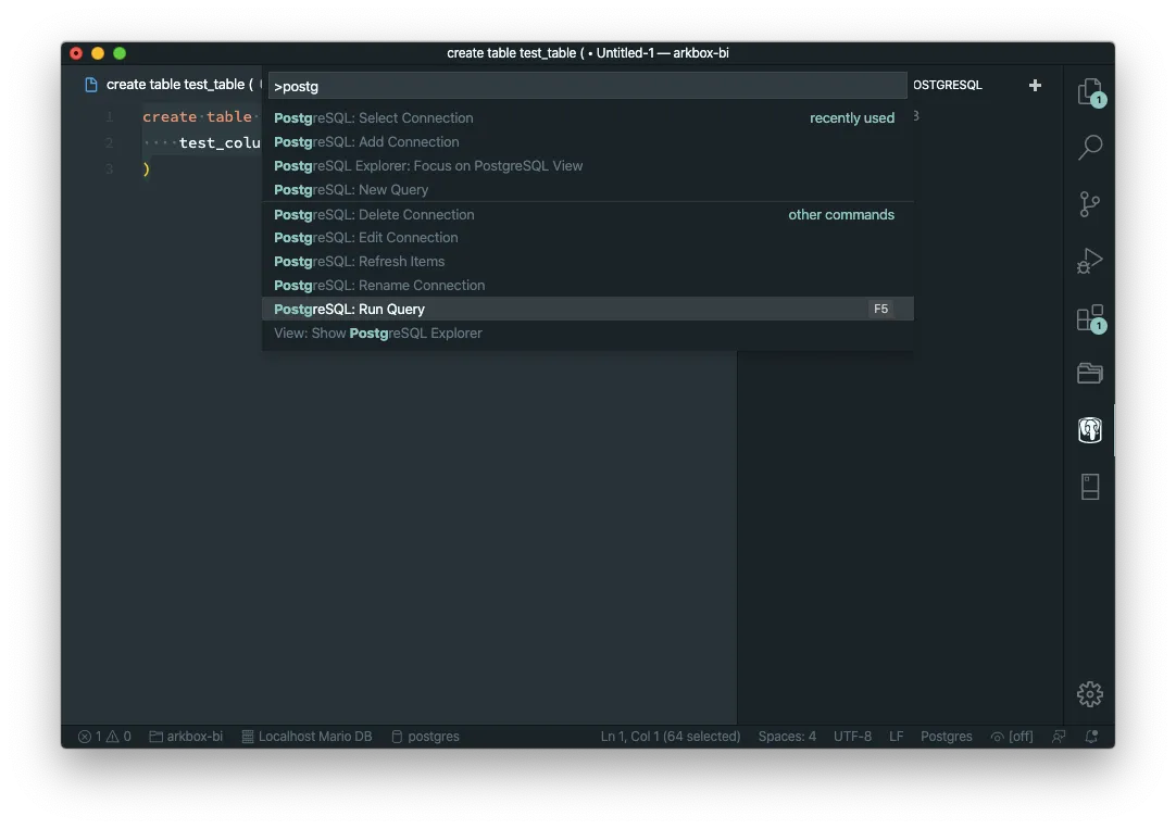 Visual Studio run a query in PostgreSQL