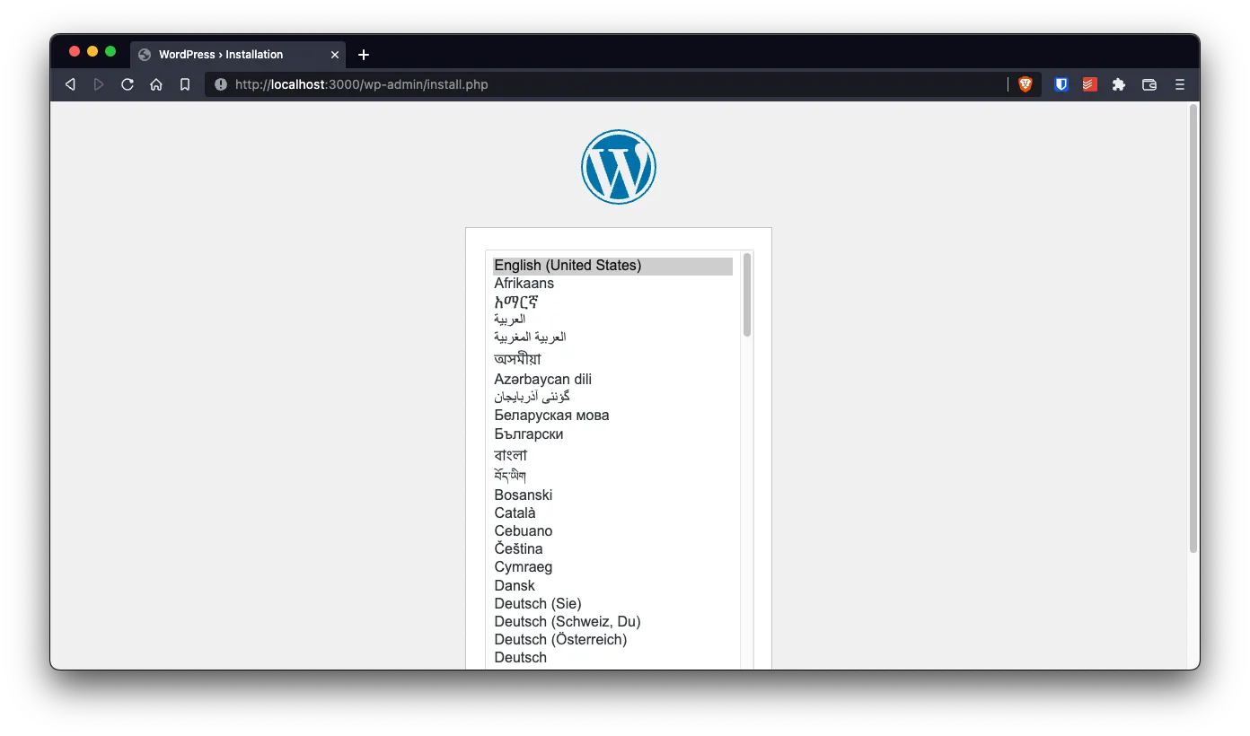 WordPress installation wizard